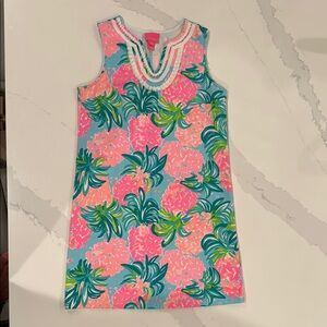 Floral Sleeveless Dress with Pink and Green Pattern